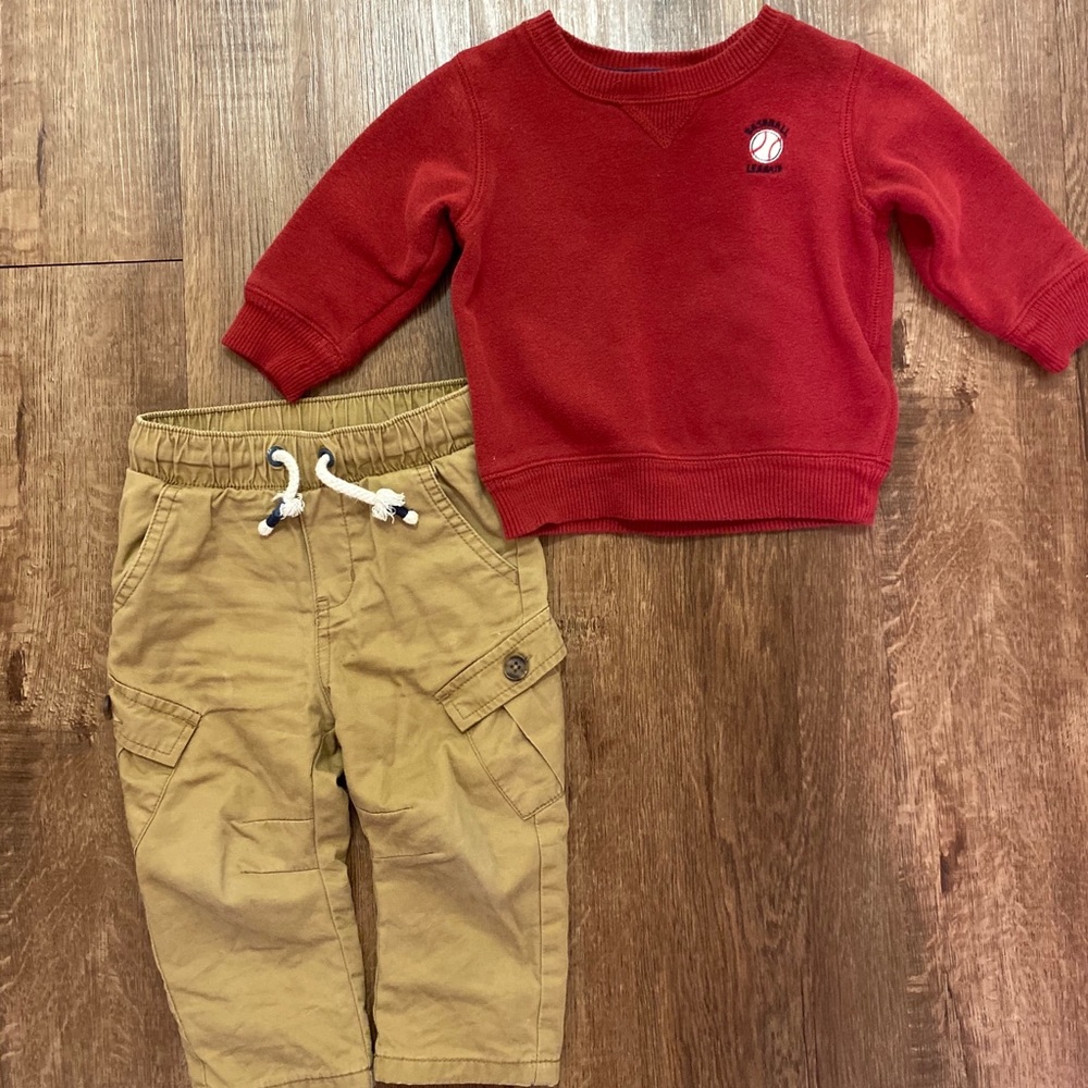 Toddler boy crew neck pants outfit